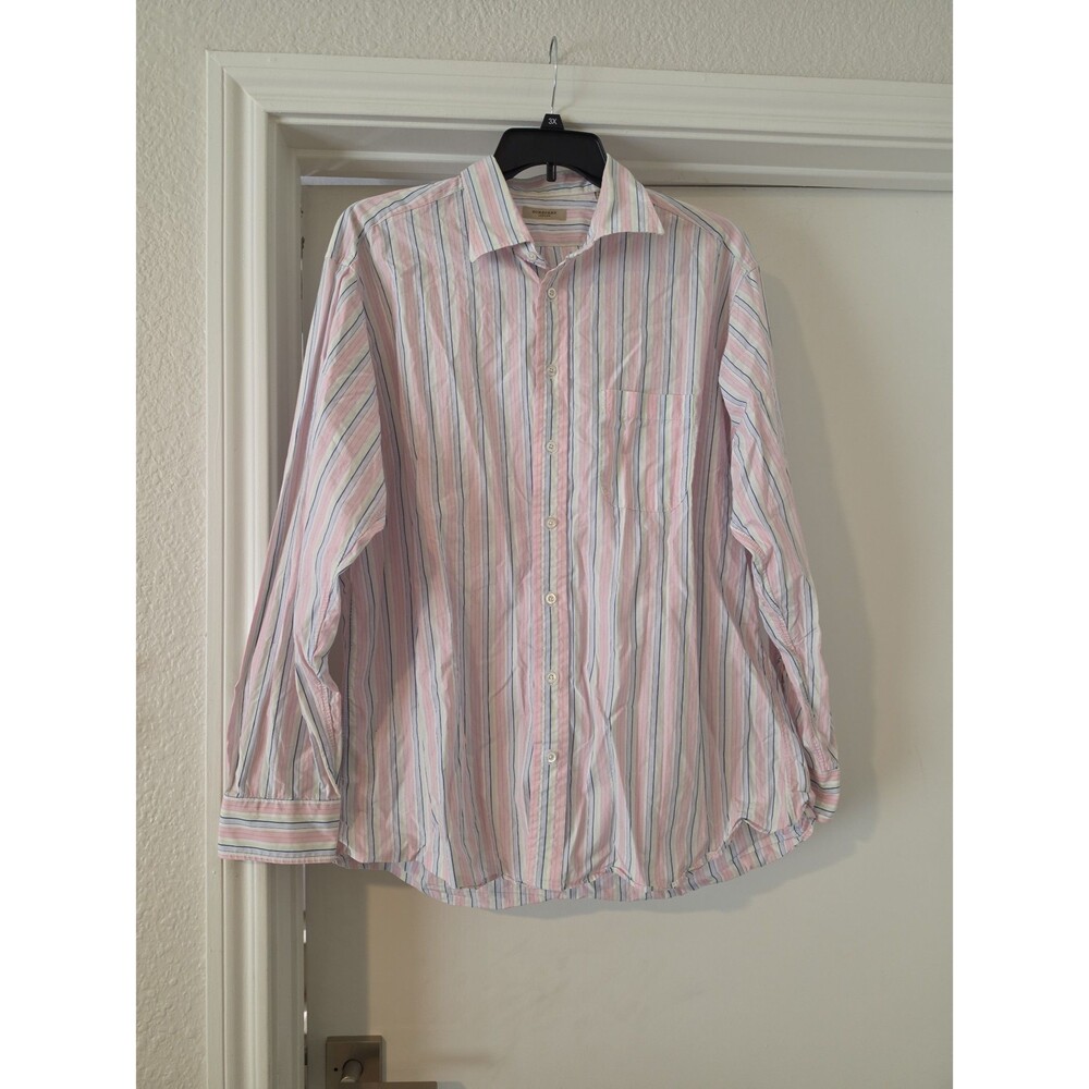 Burberry London Mens Pink Striped Cotton Button Front Shirt Sz 17 1/2